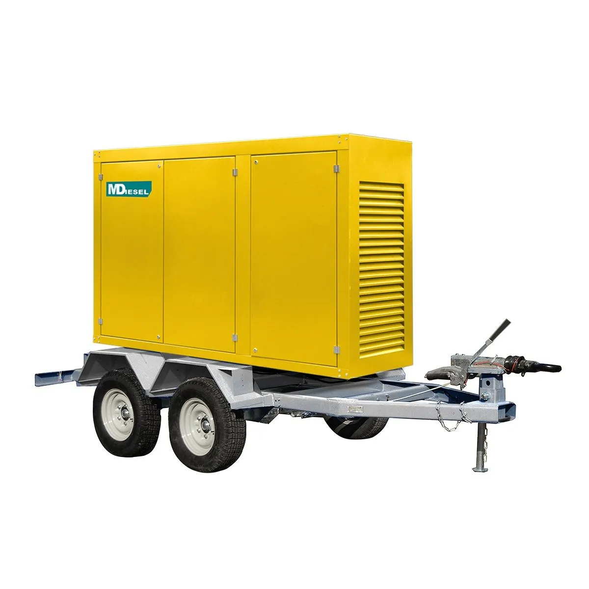 Дизельный генератор MitsuDiesel МД АД-300С-Т400-1РКМ29 в шумозащитном кожухе на прицепе